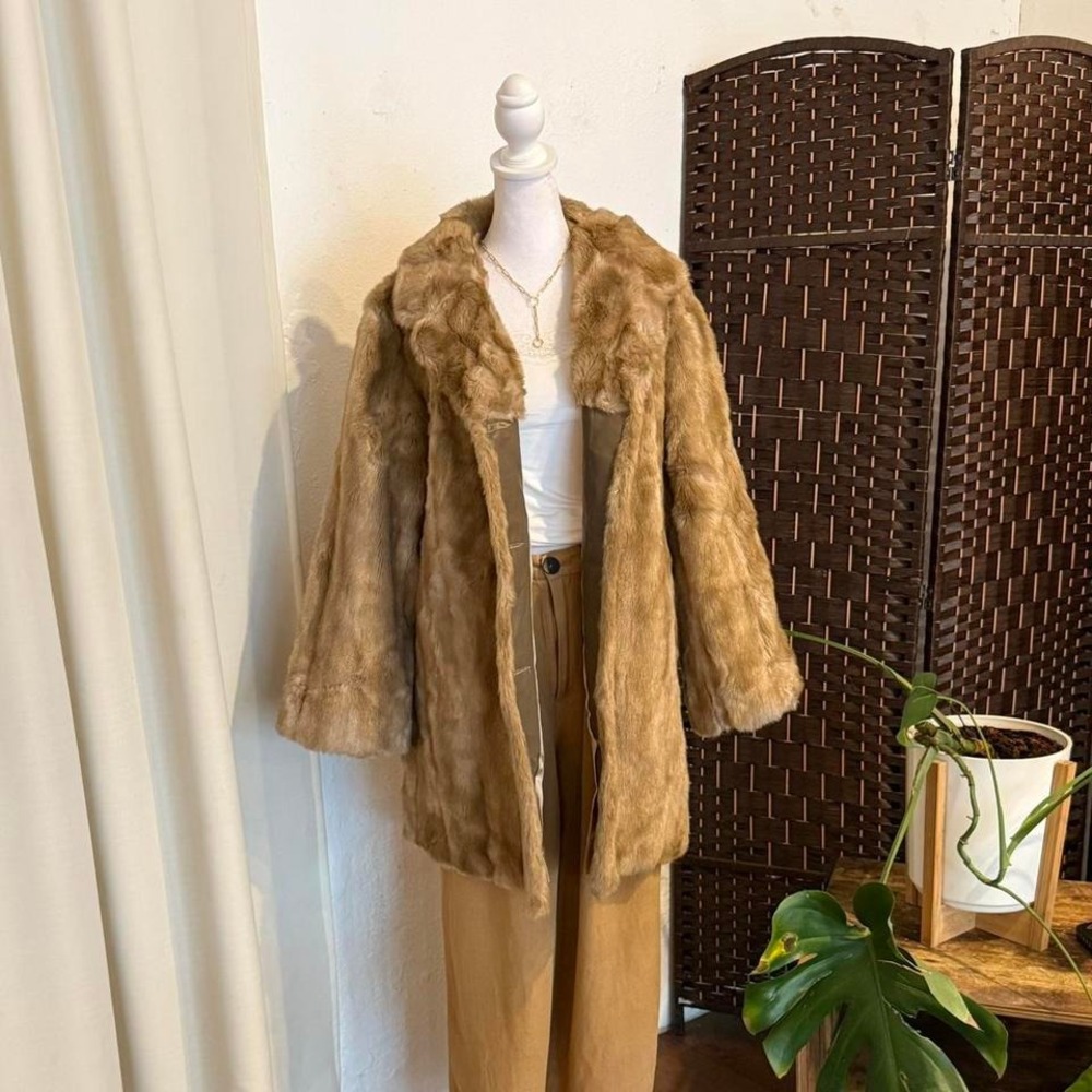 Mincara Vintage 60's Women's Caramel Brown Faux Fur Mind Long Coat Jacket